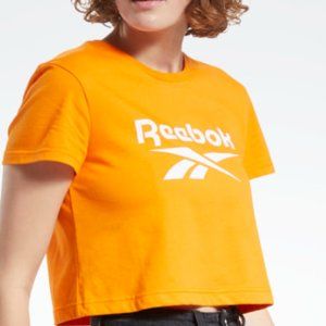 New Reebok Classics Logo Orange Short Sleeve Cotton Crop T-Shirt Women Size XL